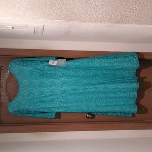 Aqua green, fit and flare, Melrose midi dress with lace overlay, 18W